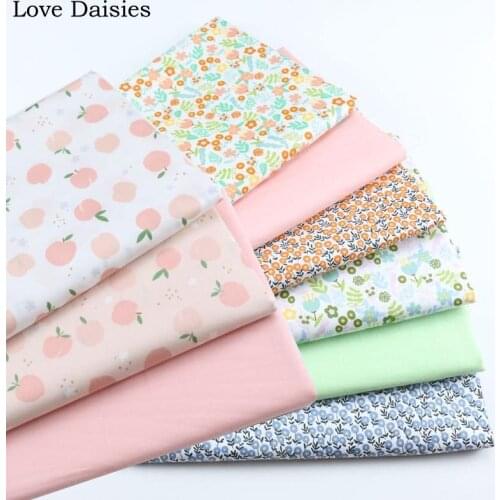 Pastoral Small Orange Green Blue Flower Floral Plant Peach 100% Cotton Twill Fabric for Bedding Clothing Dress Quilt Cushion