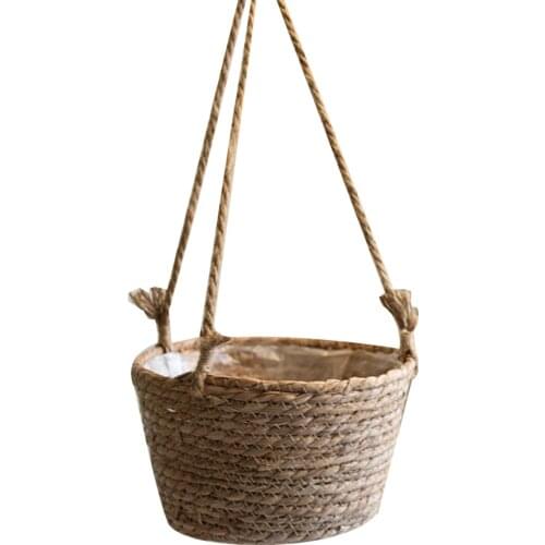 Woven Lined Plant Flower Basket Rustic Moroccan Style Creative Weave Rope For Garden Home Indoor Outdoor Hanging Planter Pots