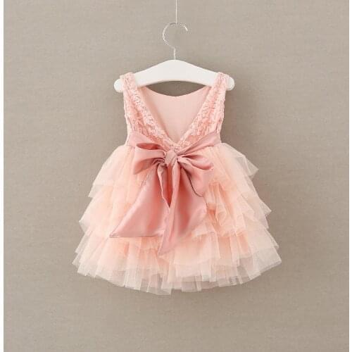 Xmas clothes Baby Girls lace bowknot backless dress Flower girls vest Dresses toddler girls clothing summer