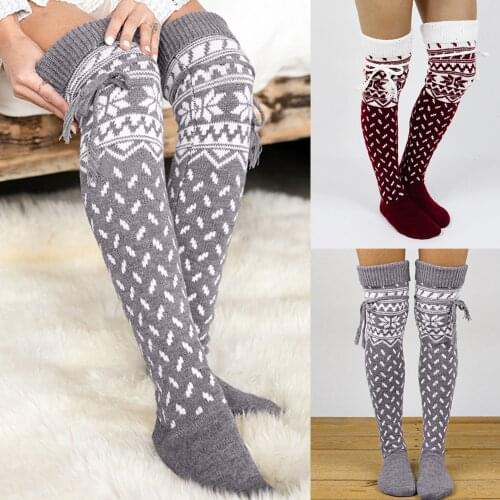 Christmas Socks Women Warm Thigh High Socks Long Stockings Knit Over Knee Socks Calcetines Mujer Xmas Носки Чулки Сексуальные