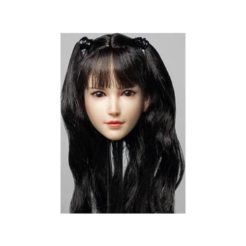 SDH015 1/6 Female Sculpt Black Long Hair Asian Beauty Pale Head Model Fit for S071C Pale Skin Action figure Body