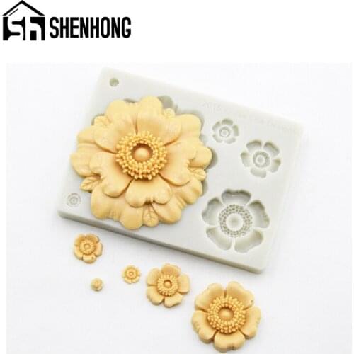 SHENHONG 3D Flower Petal Pattern Silicone Fondant Cake Mold Wedding Party Pastry Model Paste Sugar Craft Decorating Mould