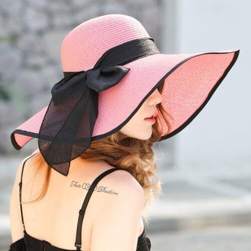 Summer Sun Hat Wide Brim Female Beach Hat Sunshade Straw Hat Large Brimmed Foldable Summer Sunscreen Sun Cap Womens Summer Caps
