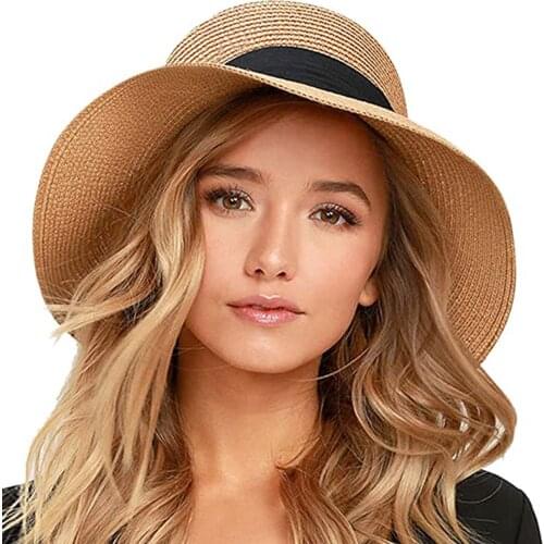 Womens Foldable Wide Brim Floppy Girls Straw Hat Sun Hat Beach Women Summer Hat Uv Protect Travel Lady Cap Female #T1G