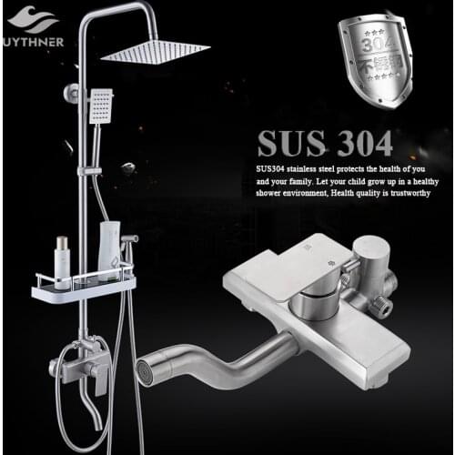 Bathroom SUS304 Brushed 8 inch Big Rainfall Shower Set Bathroom Mixer Bath Shower Faucet Hot&Cold Water Shower Wall Mounted