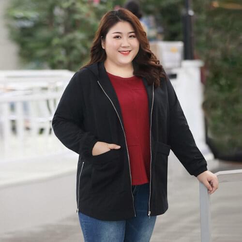 Hooded Trench Coat Womens 2021 New Spring Autumn Korean Plus Size Cardigan Solid Color Ziper Windbreaker Female Outerwear aq203