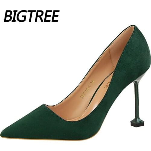 2021 New Women High Heel Pumps Suede Women Shoes Pointed Toe Women Heels 9.5 Cm Stiletto Office Shoes 9 Colour Heeled Shoes