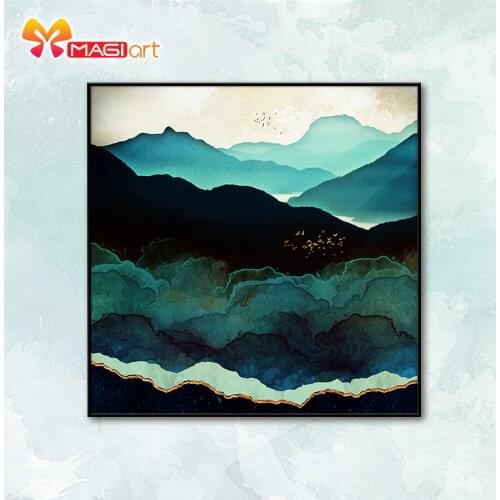 Cross stitch kits Embroidery needlework sets 11CT water soluble canvas patterns 14CT Ink painting Mood Mountain-NCMS066