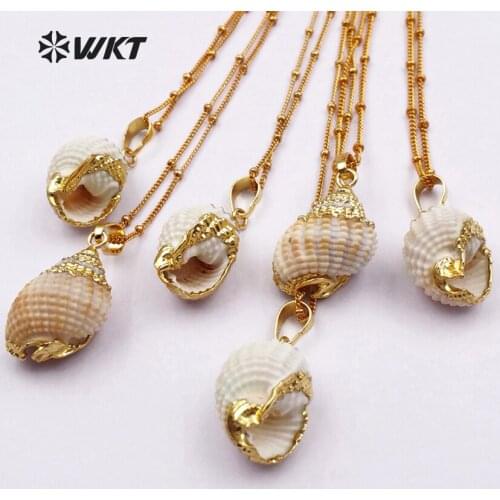 WT-JN023 WKT New Design Dipped Sea Shell Pendant Necklace Classic Trumpet Shell Necklace With Link Chain Necklace