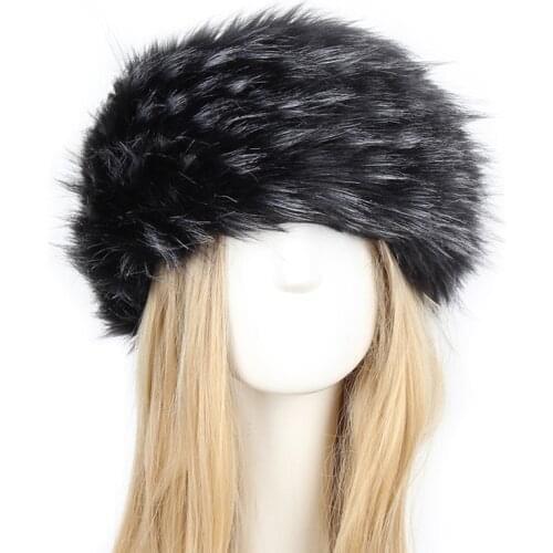Fur Hat For Women Natural Thicken Fluffy Fur Hat Headband Russian Winter Thick Warm Ears Fashion Bomber Hat Faux Fur Caps