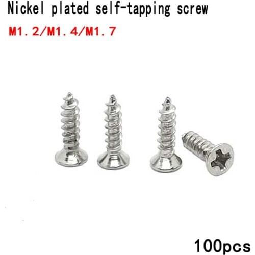 100pcs/lot M1.2 M1.4 M1.7 Nickel Plated Phillips Screws Cross Recessed Countersunk Head Self-tapping Wood Screw