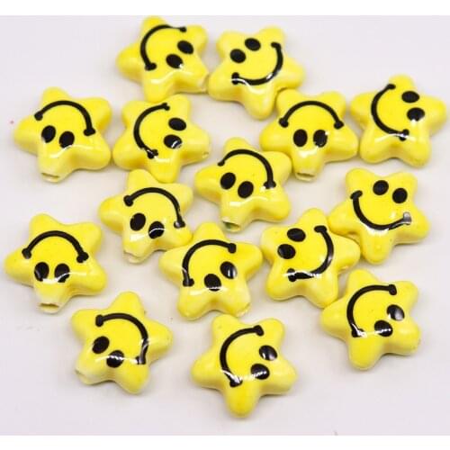 15pcs Pentagram Smiley Face Ceramic Beads For Jewelry Making Necklace Bracelet 8x15mm Yellow Smiley Face DIY Beads Accessories