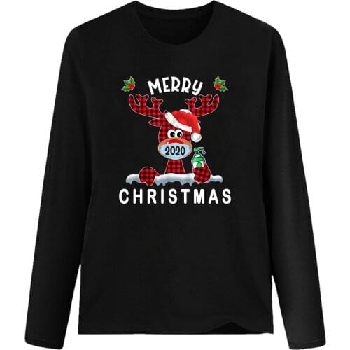 2020 Merry Christmas Deer Wearing A Mask Printed Funny Womens T Shirt Fashion Cartoon Letter Short Sleeve Harajuku Tee Shirts
