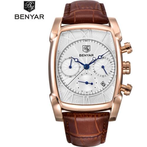 Luxury Brand BENYAR Men Fashion Sport Watches Mens Quartz Clock Man Leather Army Military Wrist Watch relogio masculino