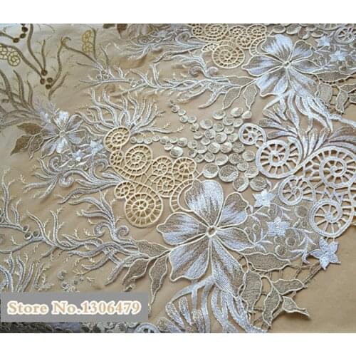 Noble Champagne Gold Lace Fabric Sequins Embroidery Lace Fashion Wedding Dress Fabric Flower Duolei Si DIY Accessories RS270
