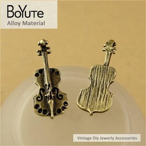 BoYuTe (60 Pieces/Lot) 11*28MM Vintage Charms Guitar Pendant Antique Bronze Plated Diy Metal Jewelry Making Findings