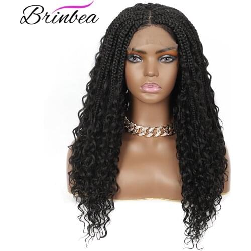 Brinbea 18 Inches Synthetic Long Curly Wig With Baby Hair For White Women Middle Parting Heat Resistant Braided Lace Front Wigs