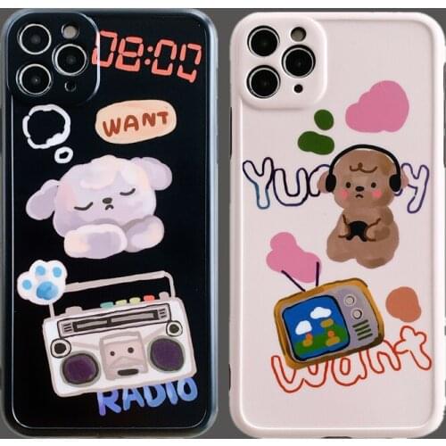 Retro chow chow puppy oil painting art Phone Case For iPhone 12 11 Pro max Xr Xs max 7 8 Plus 12 mini 7Plus case Cute Soft cover