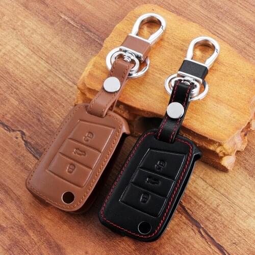 Genuine Leather car key cover For Volkswagen VW Golf 7 GTI GTE MK7 / POLO 2016-2017 For Skoda Octavia A7 RS ,3 Buttons fold key
