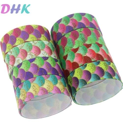 DHK 50yards Fish scale Printed Grosgrain Ribbon Accessory Hairbow Headwear Decoration DIY Wholesale OEM S1228