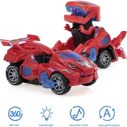 Pull Back Dinosaur Car Toys Transformable Car Toy Electric Spin with sound and Light Music Action Walking for Boys GirlsGift