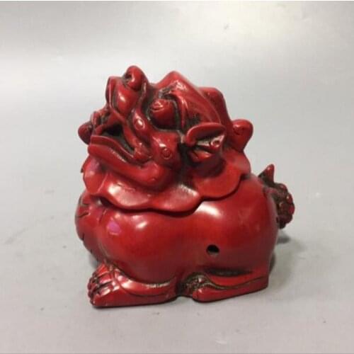 Imitation Red coral lion Smoked incense burner crafts statue
