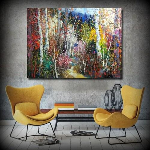 JQHYART Modern Autumn Woods Beautiful Scenery Canvas Art Wall Pictures For Living Room Home Decorative Pictures