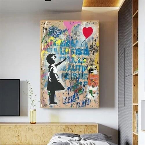 Girl with Balloon Wall Art Canvas Posters Prints Graffiti Canvas Painting Decorative Picture for Office Living Room Home Decor
