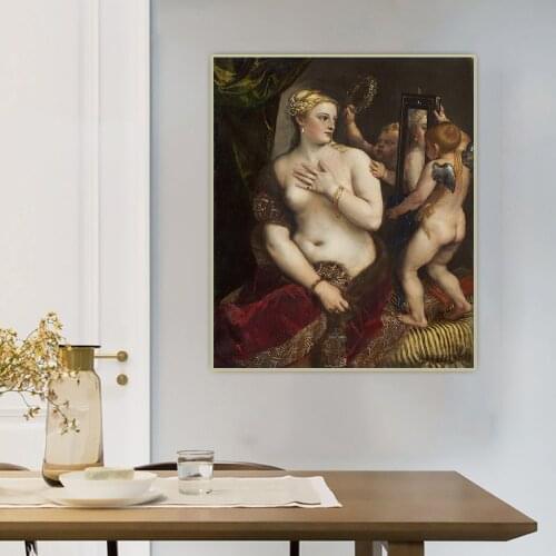 Citon Tiziano Vecellio《Venus with a Mirror》Canvas Art Oil Painting Artwork Poster Picture Wall Decor Home Interior Decoration