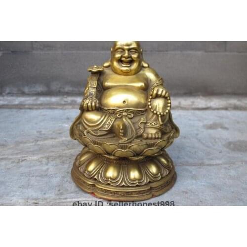 China Buddhism Temple Brass Copper lotus RuYi Happy Maitreya Buddha Statue