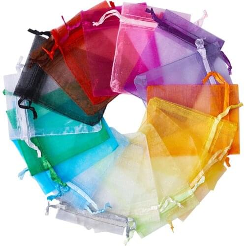 100Pcs Mixed Color 9x7cm Rectangle Organza Bags Gift Bag For Jewelry Packing Drawstring Pouches Party Bags