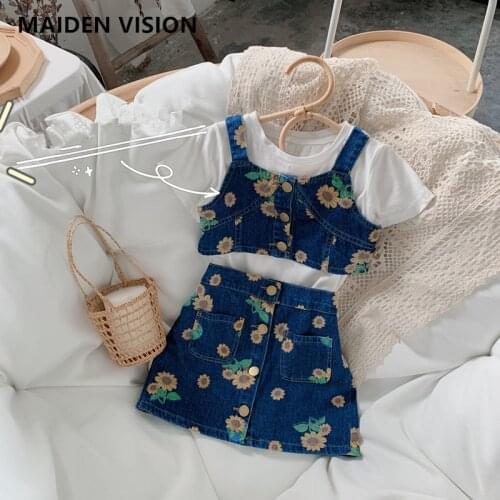 Fashion girl denim suit Toddler Girls Clothing Sets Brand Summer Girls Clothes Outfit Printed denim vest + denim skirt kids Suit