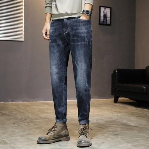 Mens Jeans casual cotton Denim straight cotton loose work long pants jeans blue black pants For 4 seasons TPK11