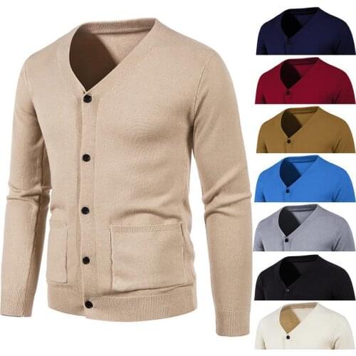 2021 fashion autumn and winter new mens casual slim single-breasted V-neck pocket cardigan sweater sweater jacket men