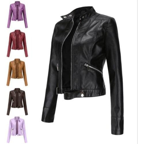 2021 new leather jacket womens short small coats black пальто spring and autumn stand collar thin clothing косуха женская
