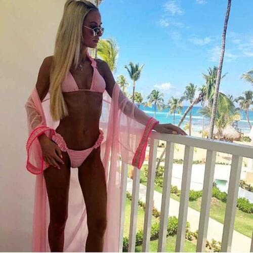 Bikini New Ruffle Bandage Women Swimsuit Push Up Swimwear Halter Bikini Set Print Brazilian Bathing Suit Swim Suit Female F99