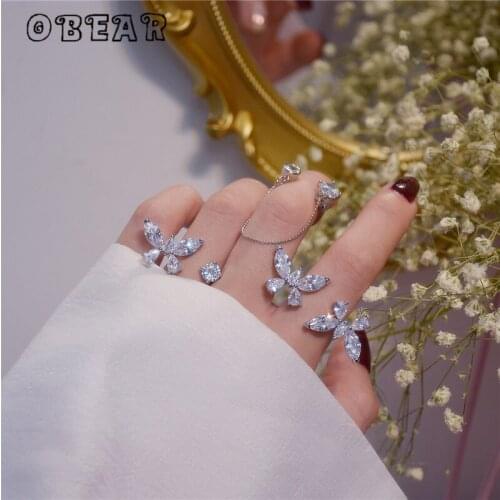 OBEAR Shiny Transparent Zircon 4 Styles Butterfly Open Ring for Women Adjustable Wedding Party Accessories