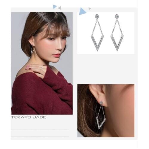 Charms V Shape Earrings for Women Modern Simple Real CZ Zircoia 925 Silver Art Statement Earring Trendy