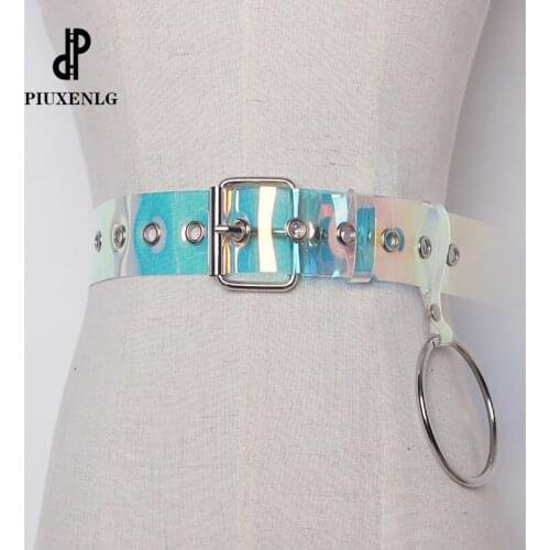 One Row PVC Clear Belt for Women Fashion Pin Buckle Female White Waist Trousers Transparent Belts Ladies Jeans Grommet PunkBelt