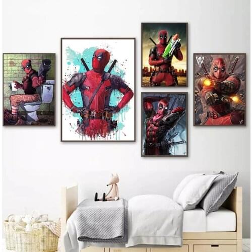 Marvel Movie Superhero Canvas Painting Deadpool Posters and Prints Wall Art Picture Living Room Bathroom Decoration Cuadros