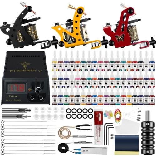 Professional Tattoo Kit 3 Machine 54pc/Set Tattoo Ink LCD Power Supply Permanent Pigment Tattoo Tools Tattoo Machines Kit