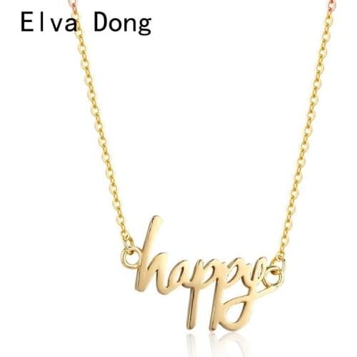 Simple Happy Charm Pendant Short Choker Necklaces for Women Girls Best Friend Boho Jewelry Gold /Rose Gold /White Color Chain 16