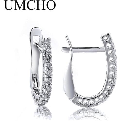 UMCHO Simple Romantic Lovely Clear GemstoneSilver Cilp Earrings Genuine 925 Sterling Silver Earrings For Bride Wedding Jewelry