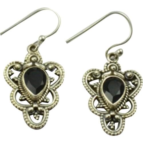 LoveGem Genuine Black Cut Stone EARRINGS 925 Sterling Silver, 36.6mm, AE2374