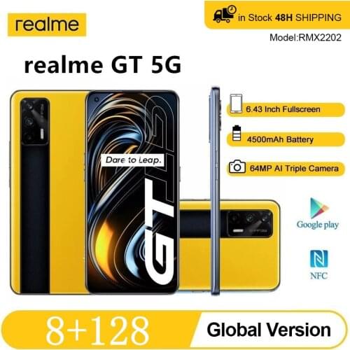 Global Version realme GT 5G 6.43" FHD+ AMOLED Snapdragon 888 64MP Triple Cam Mobile Phone 4500mAh 65W Fast Charge NFC Smartphone