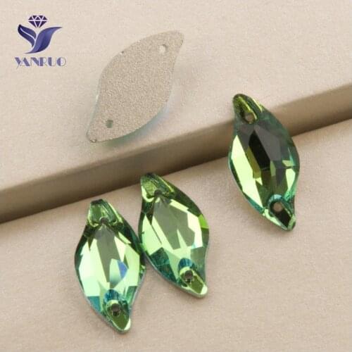 YANRUO 3254 All Sizes Peridot Diamond Leaf Sew On Strass Flat Back Rhinestone Crystal For Clothing Accessories