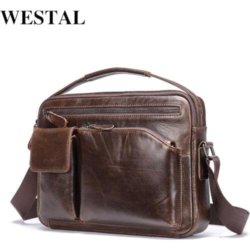 WESTAL Mens Genuine Leather Bag Crossbody Bags for Men Messenger Bag Men Leather Vintage Mens Shoulder Bags Male Handbags