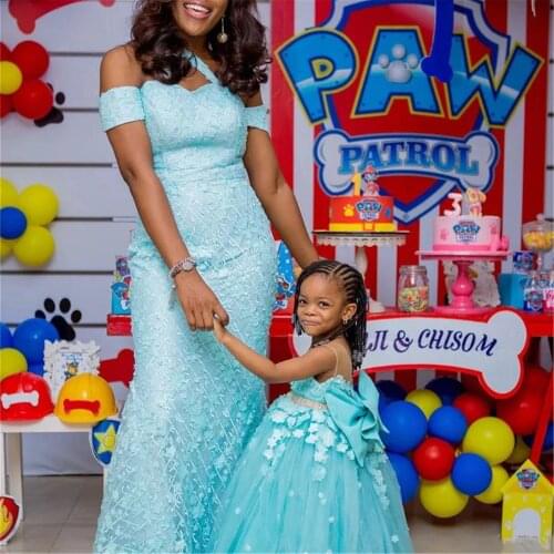 Light green mother daughter lace applique mother daughter dress mom and girls matching dress celebration dress photography props