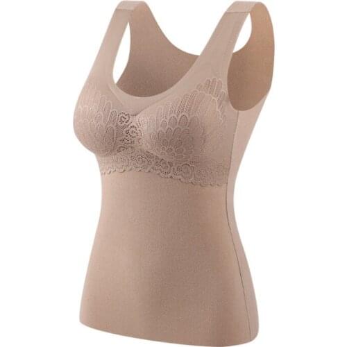 Autumn Winter Thermal Underwear Warm Body Tops Vest Women Sleeveless Slim Seamless Push Up Wireless Tank Tops With Chest Pad