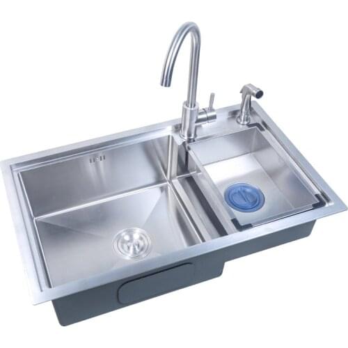 High and low step basin with basin in basin 304 stainless steel manual table washing vegetable basin single basin 7846